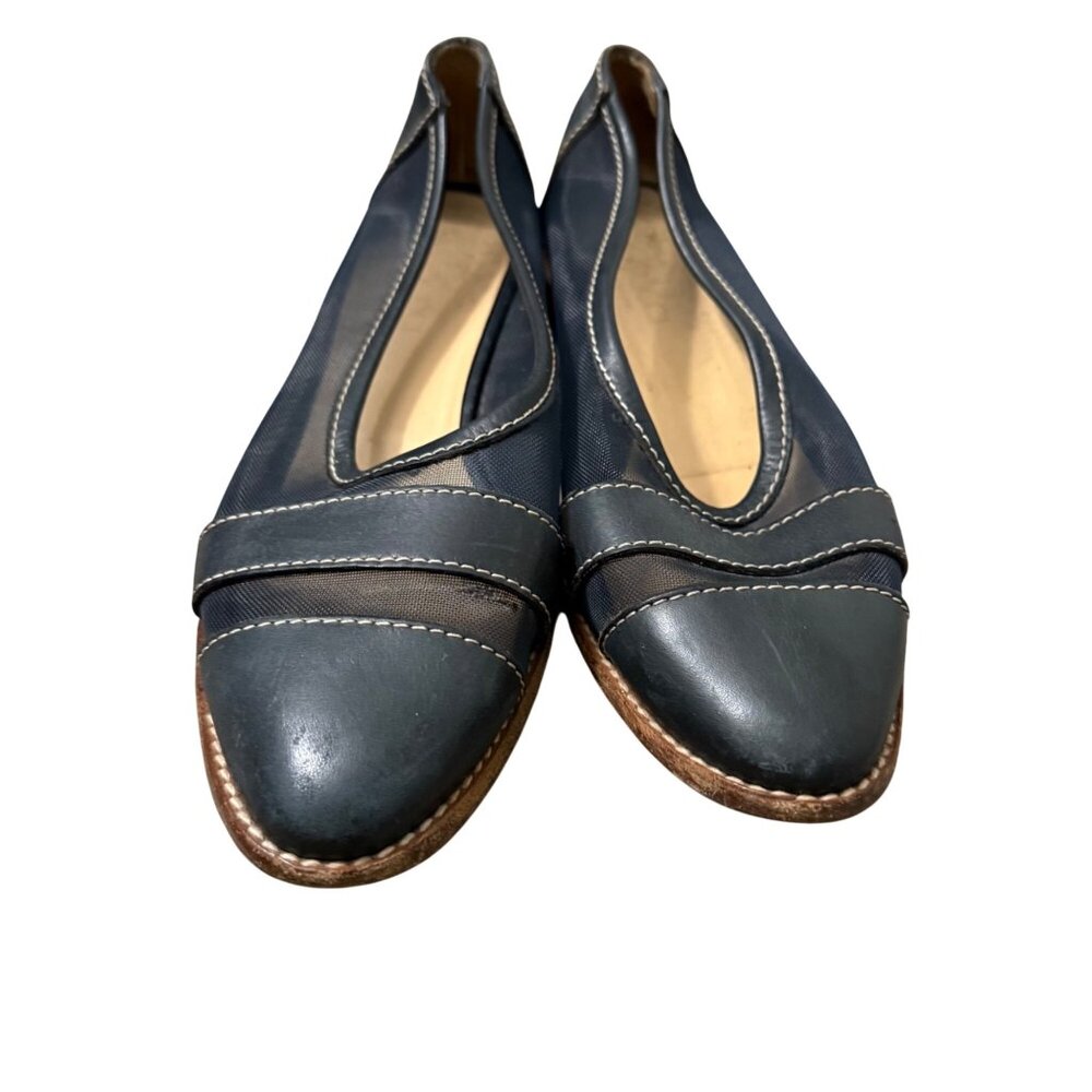 Gucci Mesh Navy Blue Leather Slip On Ballet Flats Womens Size 38/39 - Picture 4 of 10